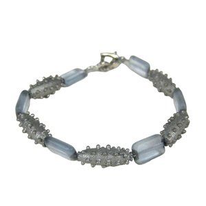Glass Metal Beaded Bracelet 8 In Silvertone Stud Spike Jewelry Punk